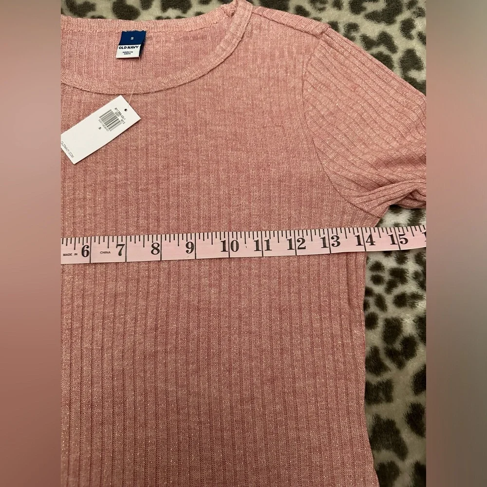 Old Navy Long Sleeve Rib-Knit Metallic T-shirt Top in Woodrose Pink Size Small - Picture 12 of 14